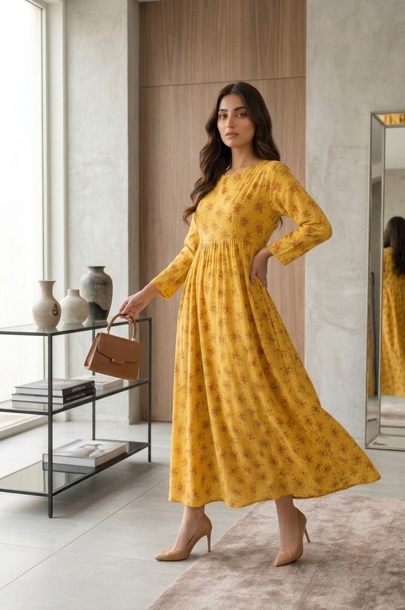 Yellow Floral Long frock