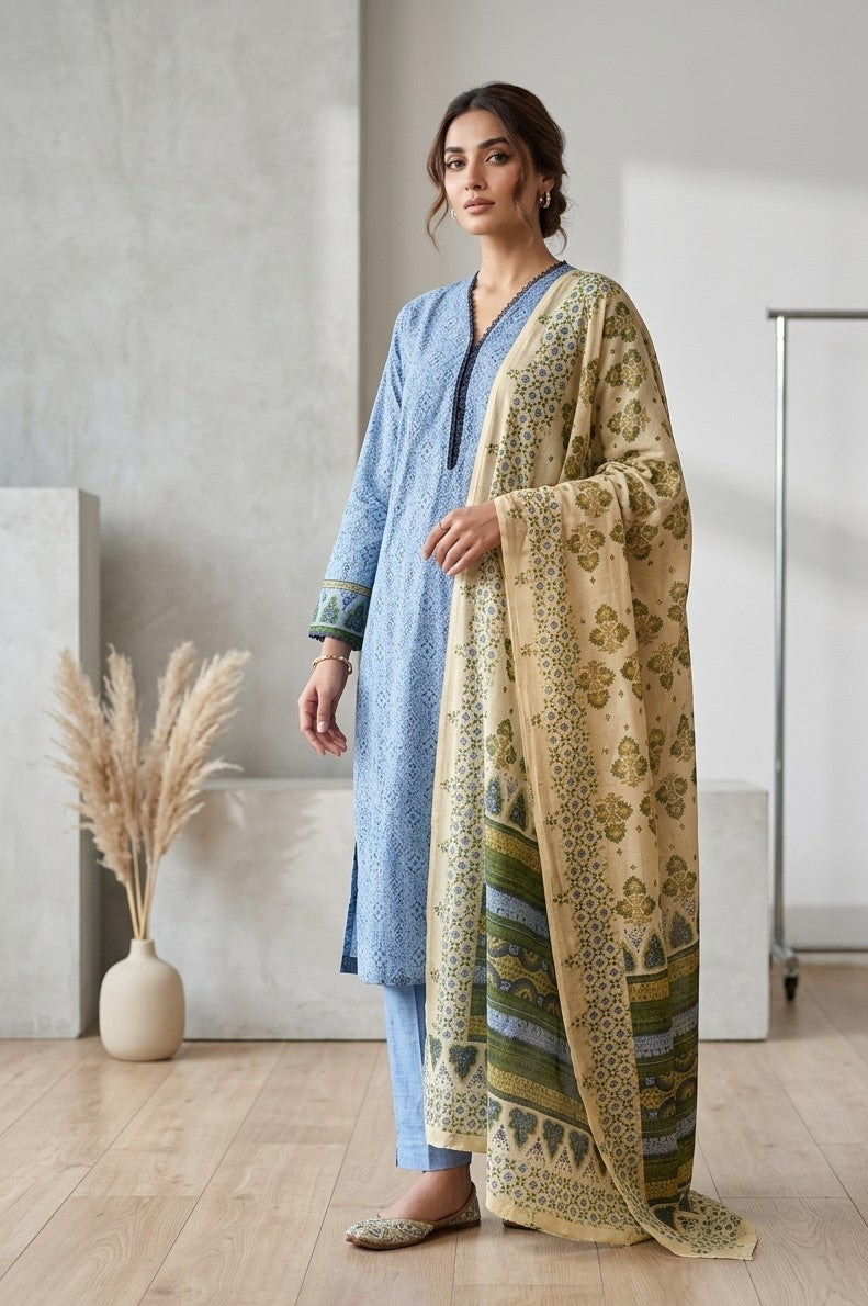 2 Piece Sky Blue Shirt with Dupatta