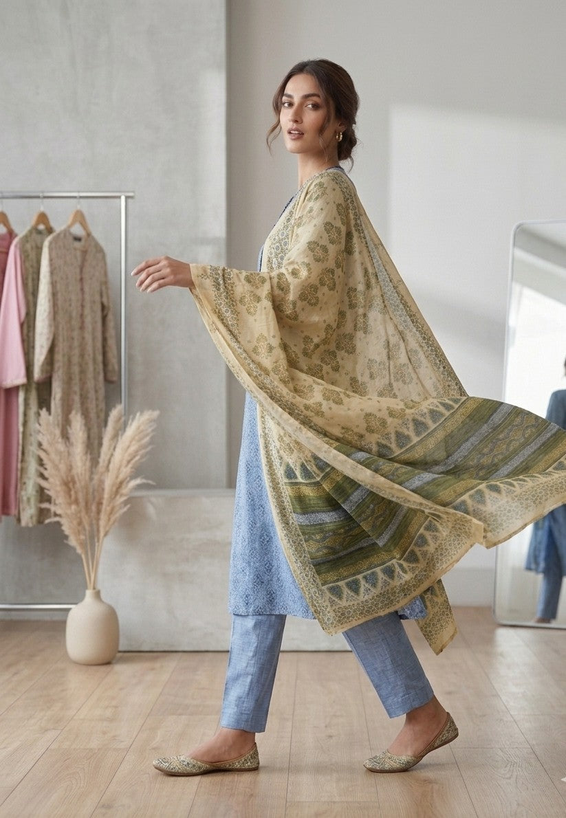 2 Piece Sky Blue Shirt with Dupatta