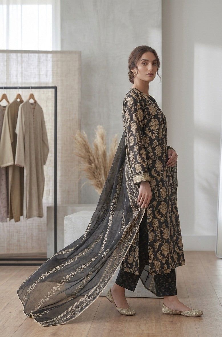 2 Piece Black Shirt with Dupatta