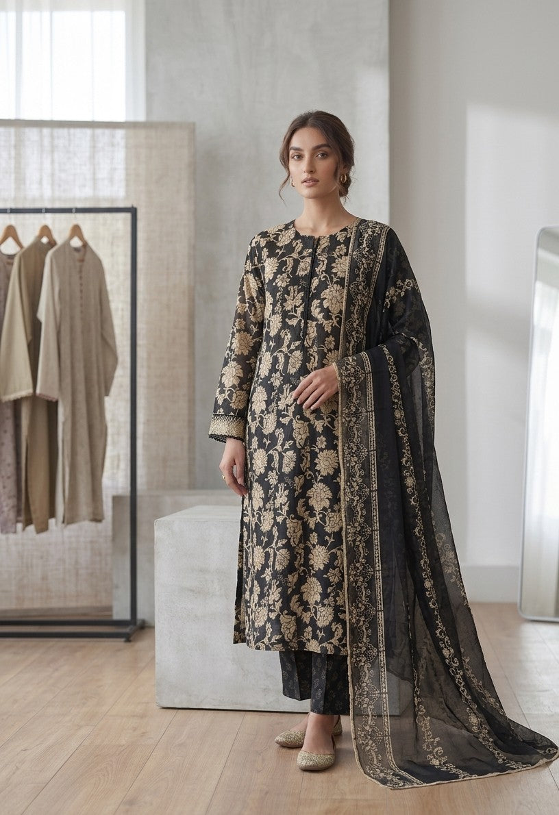 2 Piece Black Shirt with Dupatta