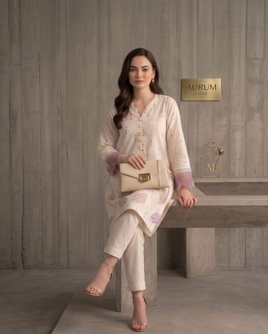 Short Shirt with Farshi Shalwar - Off White Bayashma 