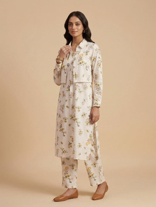 Ivory Botanical Co-ord Set Bayashma 