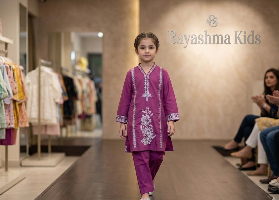 Magenta Gilded Kurta Set Kids Bayashma 