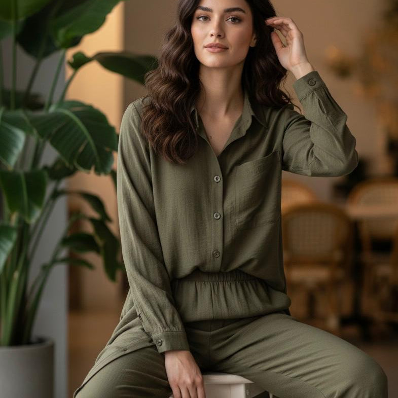 Beige Solid Co-Ord Set Bayashma 