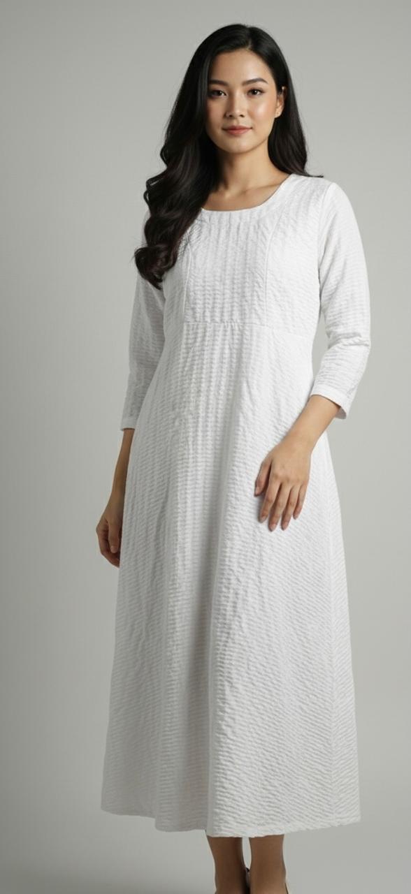 White Long Solid Frock