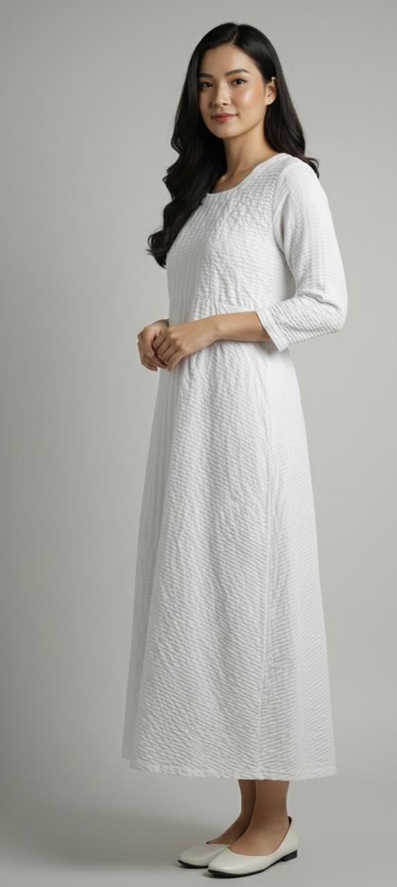 White Long Solid Frock