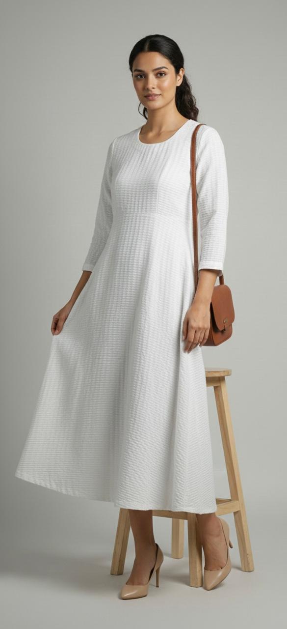 White Long Solid Frock