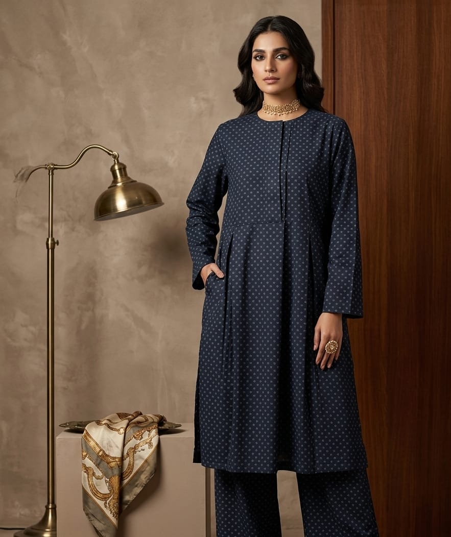 Midnight Dotted Pleated Tunic & Palazzo Set