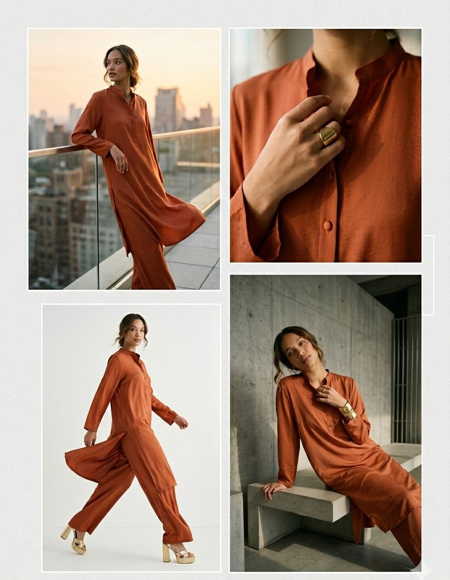 Earthbound Rust Slub-Textured Co-ord Set