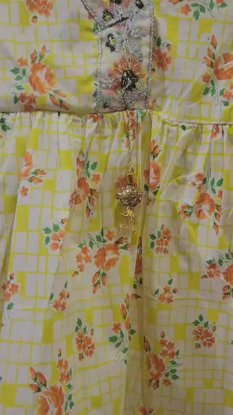 Yellow Floral Laced Gharara Set Kids