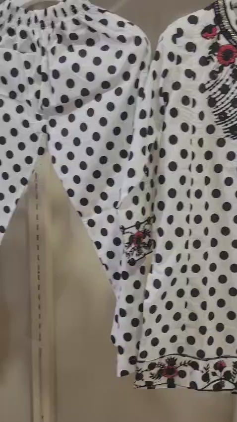 Monochrome Polka & Crimson Embroidered Set Kids
