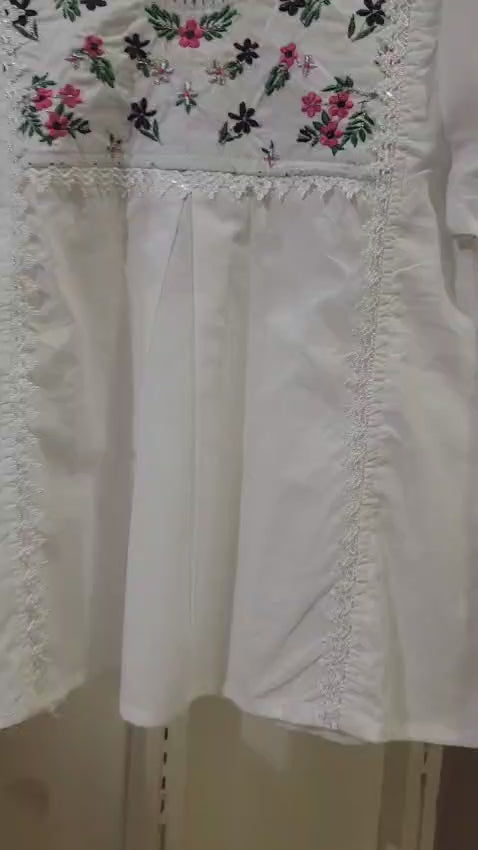 White Floral Embroidered Set Kids