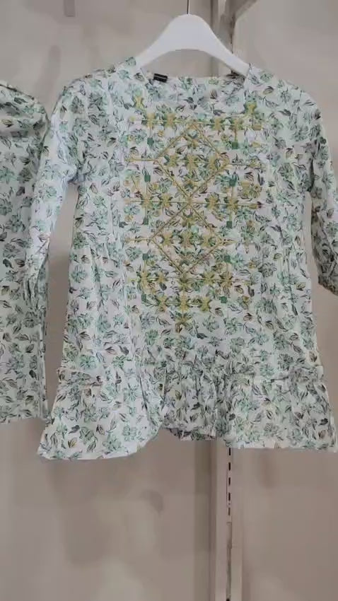 Mint Floral Ruffled Tunic Set Kids